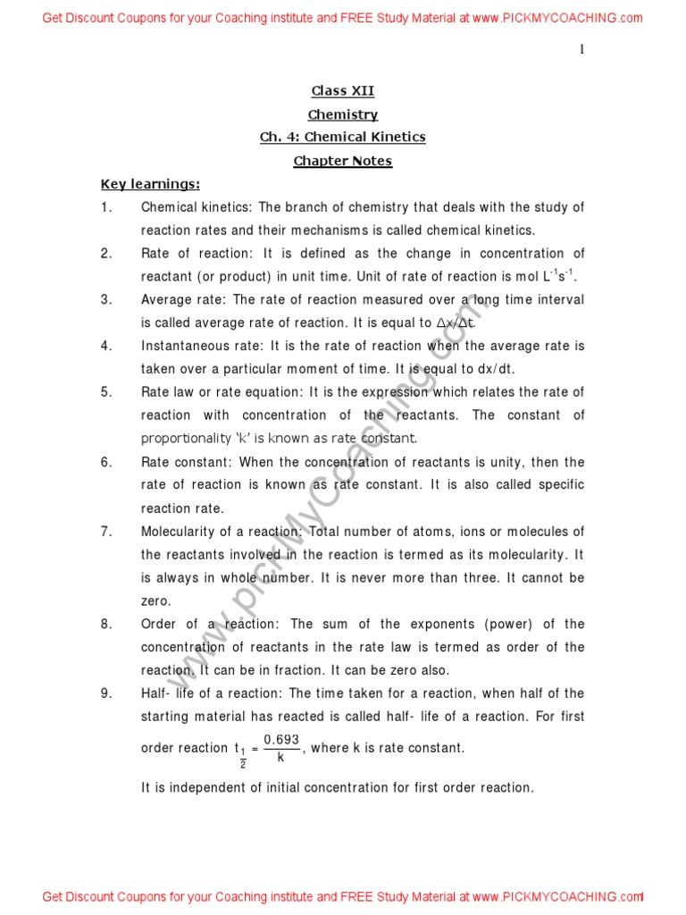 Class XII Chemistry Ch. 4 Chemical Chapter Notes Key