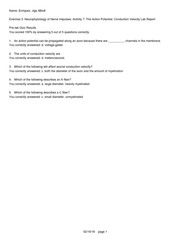 Nerve Impulse Conduction Velocity Lab | PDF | Action Potential | Axon