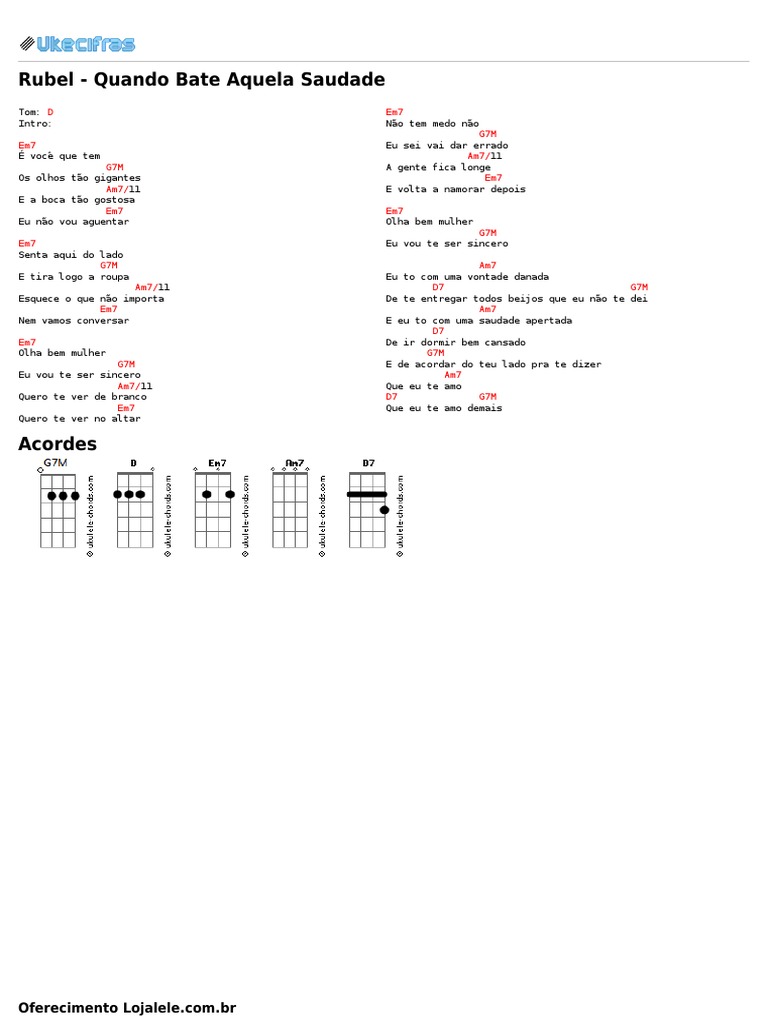 Rubel - Quando Bate Aquela Saudade (Uke Cifras)