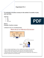 Experiment No 1 Objective:: Use Principle of Motion Economy in The Method of Assembly of Pins, Nuts and Bolts