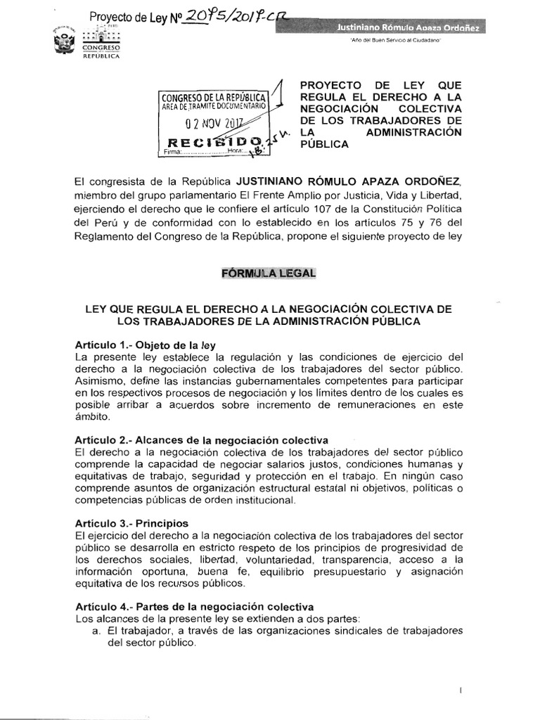 Proyecto de Ley Que Regula El Derecho A La Negociacion Colectiva de Los ...