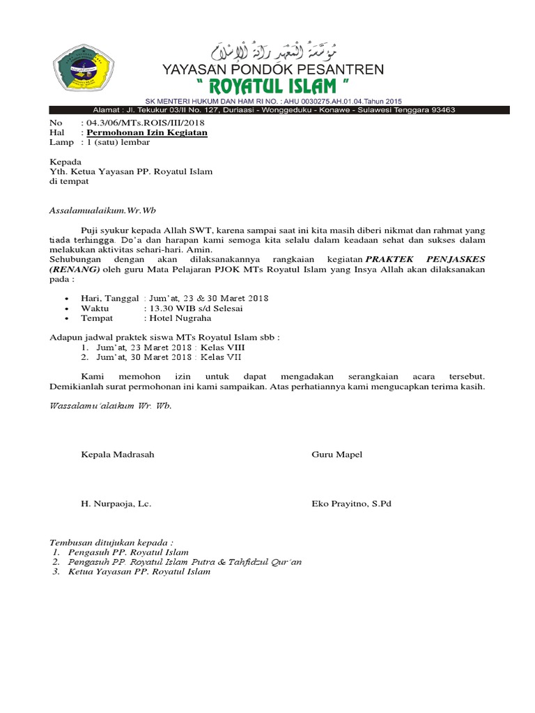 Surat Izin Kegiatan Renang