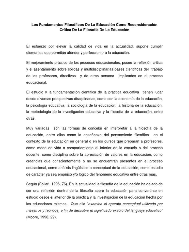 Fundamentos Filosóficos de la Educación | PDF | Filosofía de la ...