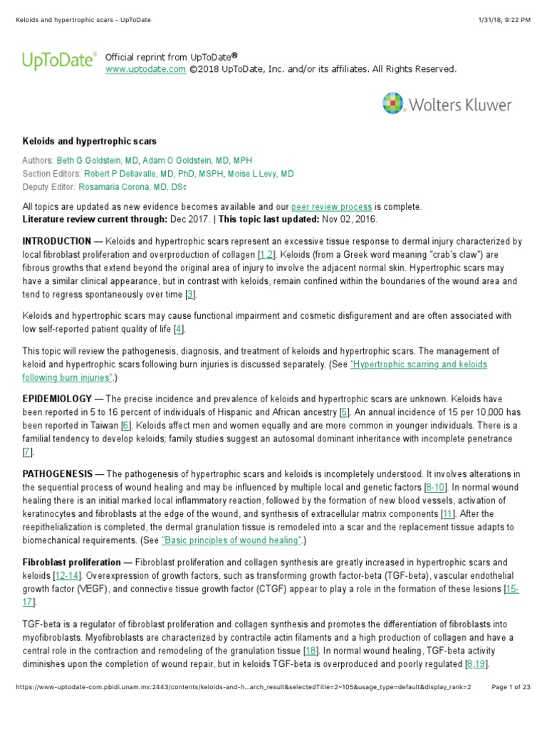 Keloids and Hypertrophic Scars UpToDate PDF Scar Wound Healing