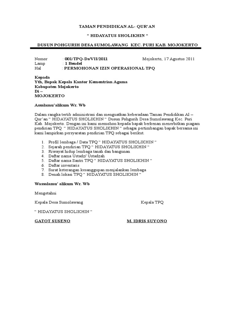 69002867 Conto Proposal Izin Pendirian Tpq Doc