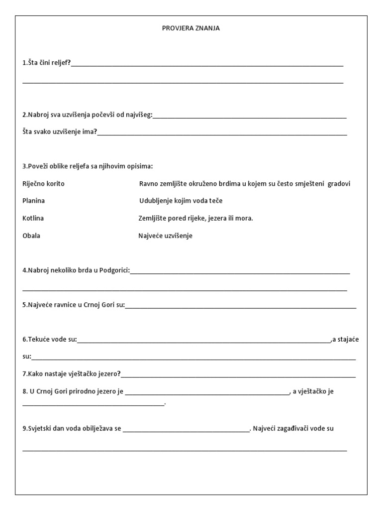 Nastavni Listic Iz Prirode Za Treci Razred PDF