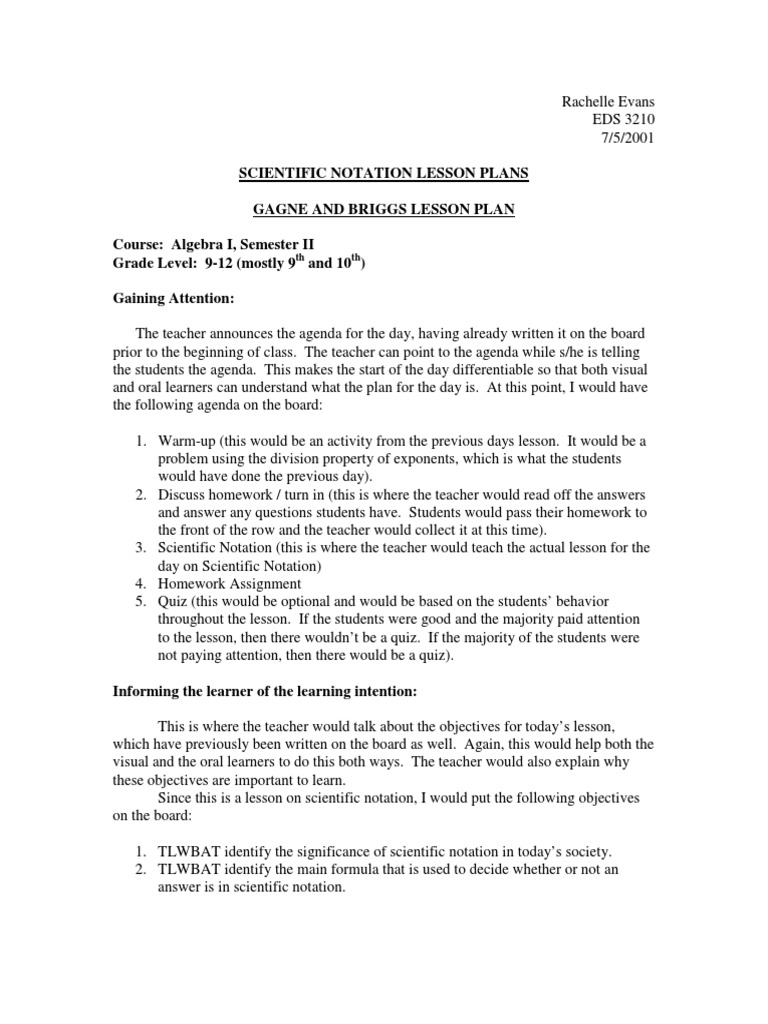 Scientific Notation Lesson Plan | PDF | Understanding | Teachers