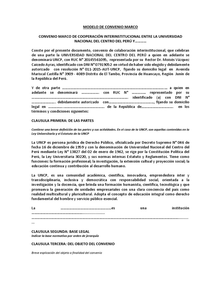 Modelo de Convenio Marco Interinstitucional | PDF | Universidad | Gobierno