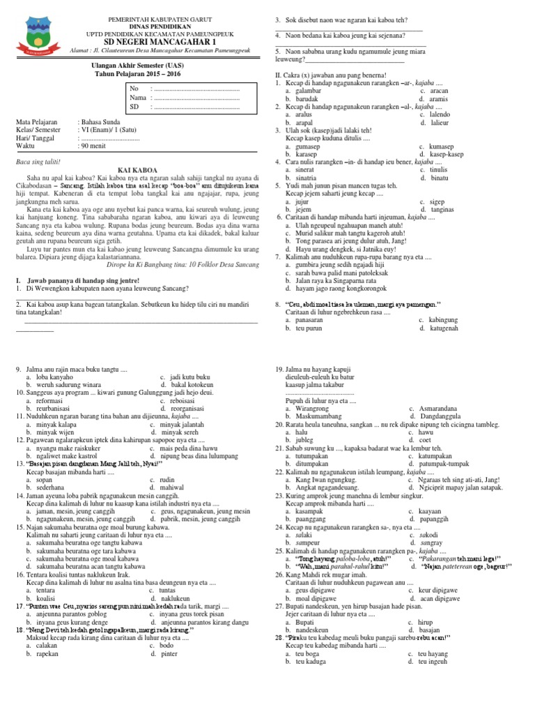 Soal Uas 1 B Sunda