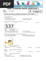 Soal UAS Bahasa Inggris Kelas 4 SD Semester 1 (Ganjil) Dan Kunci Jawaban (Www.bimbelbrilian.com)