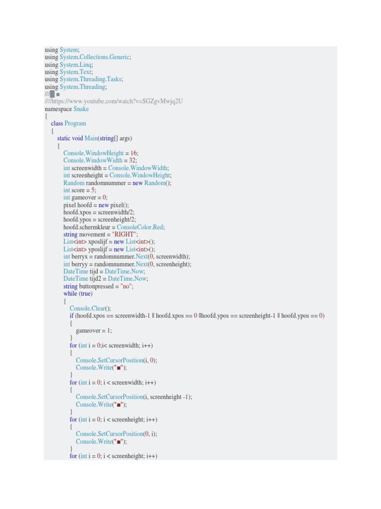 Snake Game Code PDF Computer Programming Teaching Mathematics
