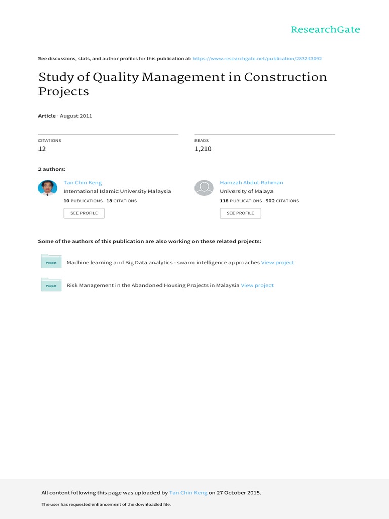 Study of Quality Management in Construction Projects 2011 | PDF ...