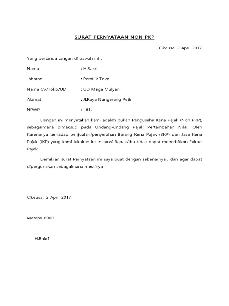 Surat Pernyataan Non Pkp Pdf