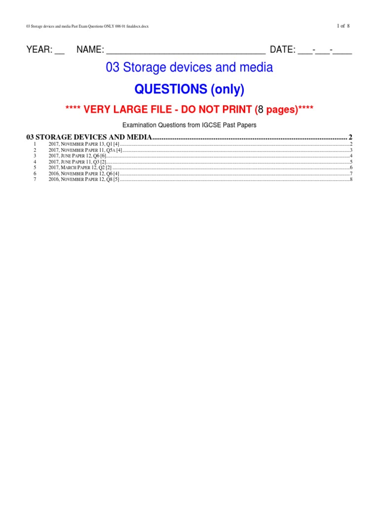 03 Storage Devices and Media Past Exam Questions ONLY 006 01 Final