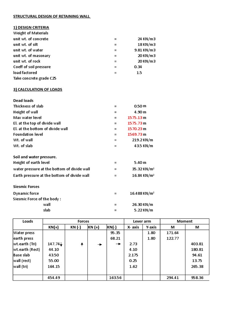 Structural Design of Retaining Wall 1) Design Criteria | PDF | Wall ...