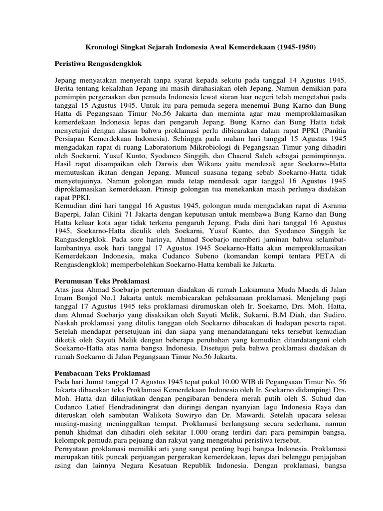 Kronologi Singkat Sejarah Indonesia Awal Kemerdekaan Pdf