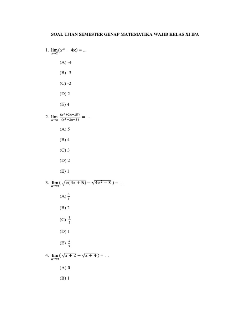 Soal Ujian Semester 1 Kelas Xi Ipa Matematika