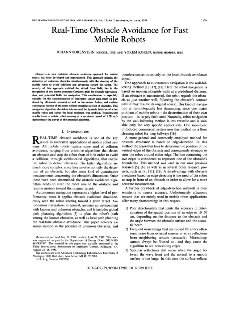 Real-Time Obstacle Avoidance for Robots | PDF | Force | Robot