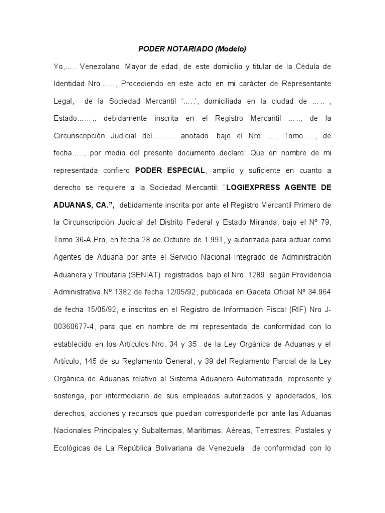 CARTA PODER Formato Seniat