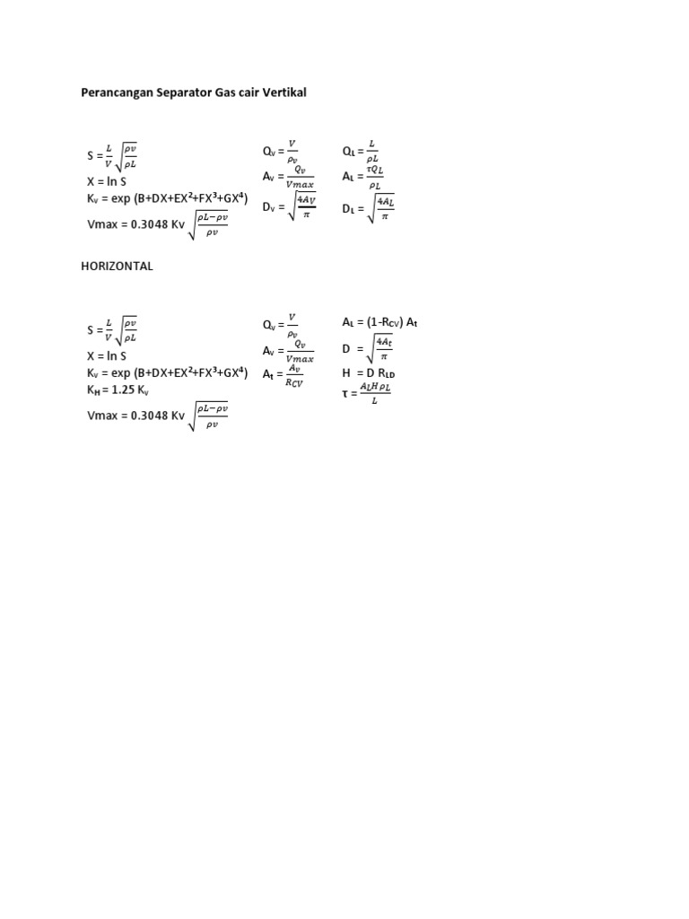 Design and Sizing Calculations for Vertical and Horizontal GasLiquid Separators PDF