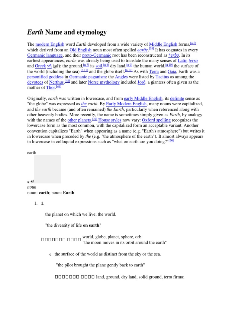 Earth Name and Etymology Eorðe Terra PDF Science Philosophical