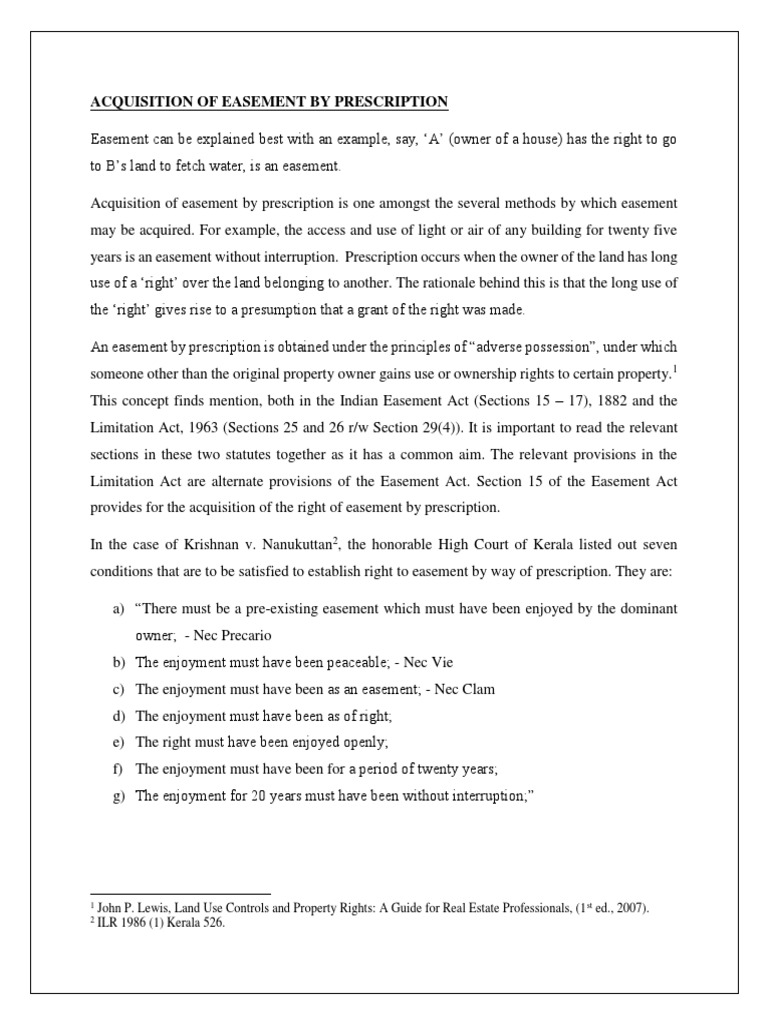 Acquisition of Easement by Prescription PDF Easement Statute Of