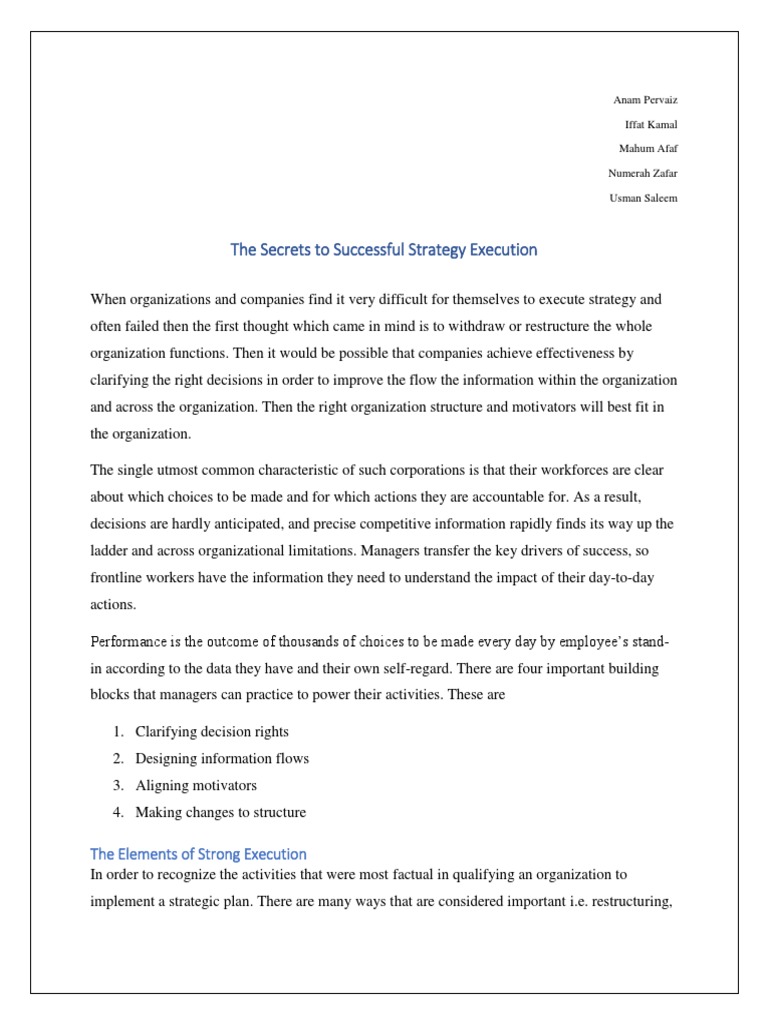 Secrets of Effective Strategy Execution | PDF | Decentralization ...
