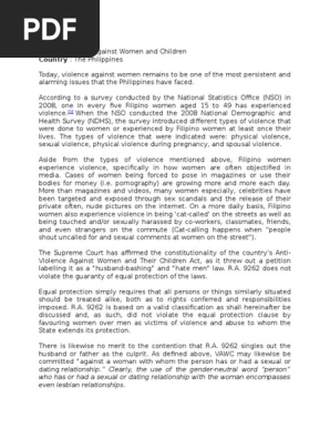 Position Paper Vawc Equal Protection Clause Due Process Clause