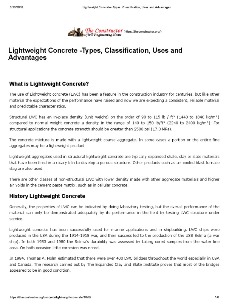Lightweight Concrete Types, Classification, Uses and Advantages PDF