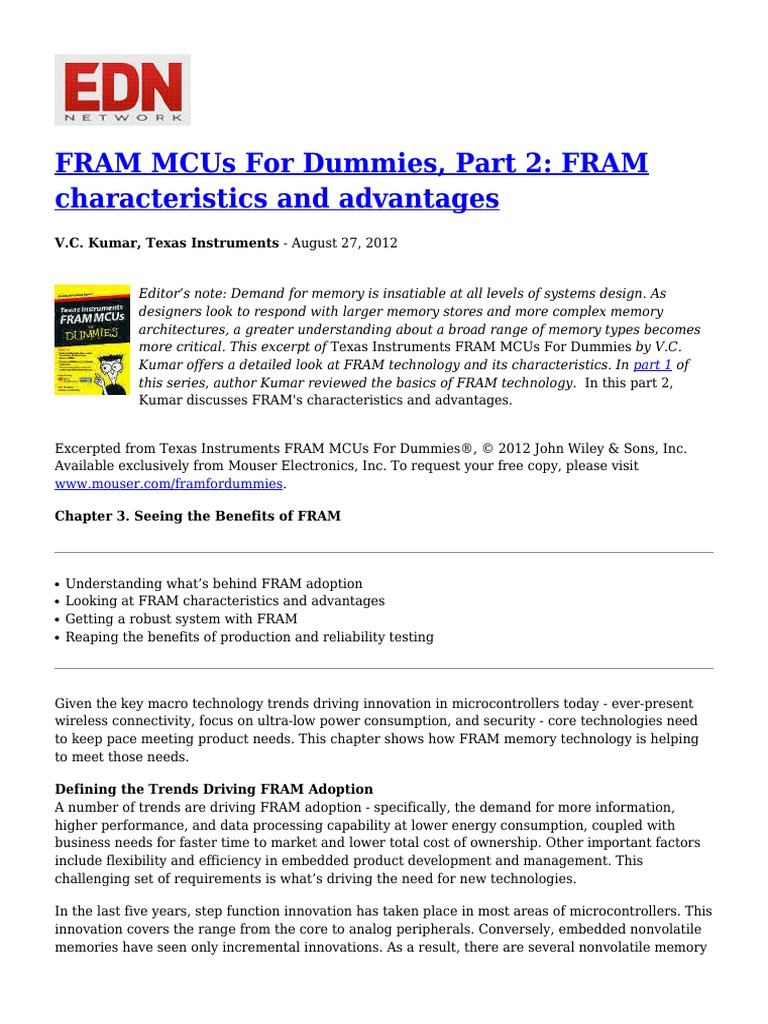 FRAM MCUS For Dummies Part 2 PDF Flash Memory Computer Data Storage