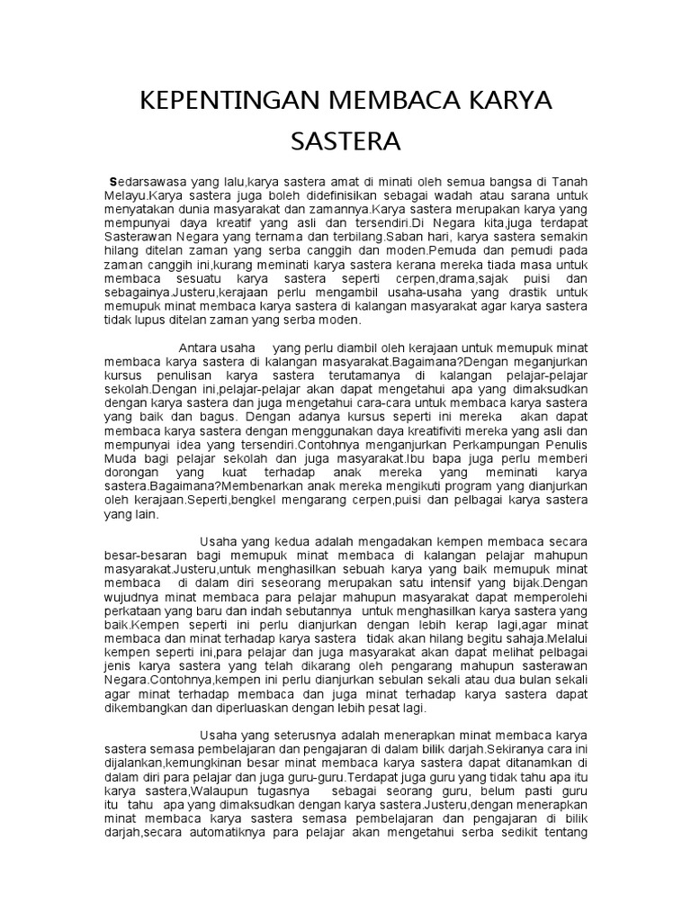 Kepentingan Membaca Karya Sastera PDF | PDF