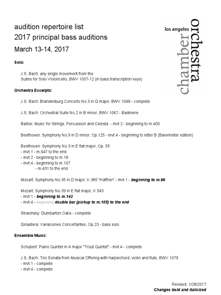 2017 Principal Bass Audition Repertoire1 | PDF