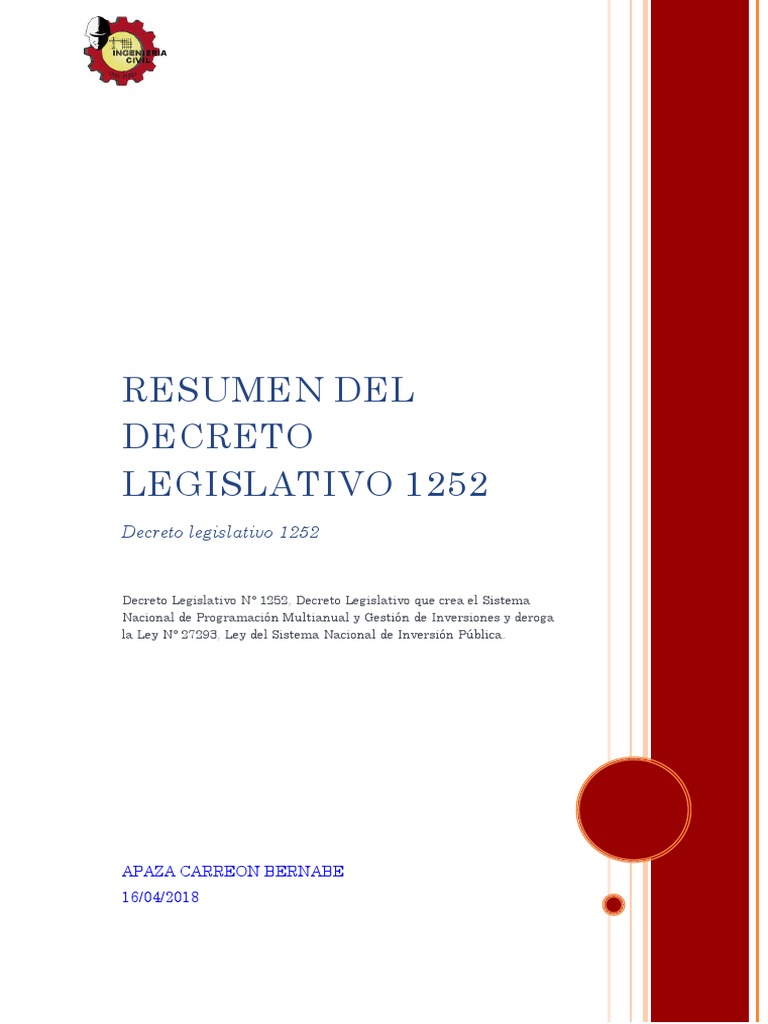 RESUMEN DEL Decreto Legislativo 1252 | PDF | Regulación | Gobierno