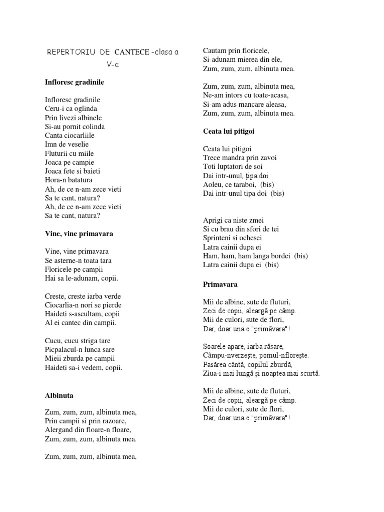 Repertoriu De Cantece De Primavara