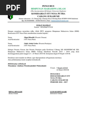 Surat Mandat Hmi Komisariat Stt Nusa Putra