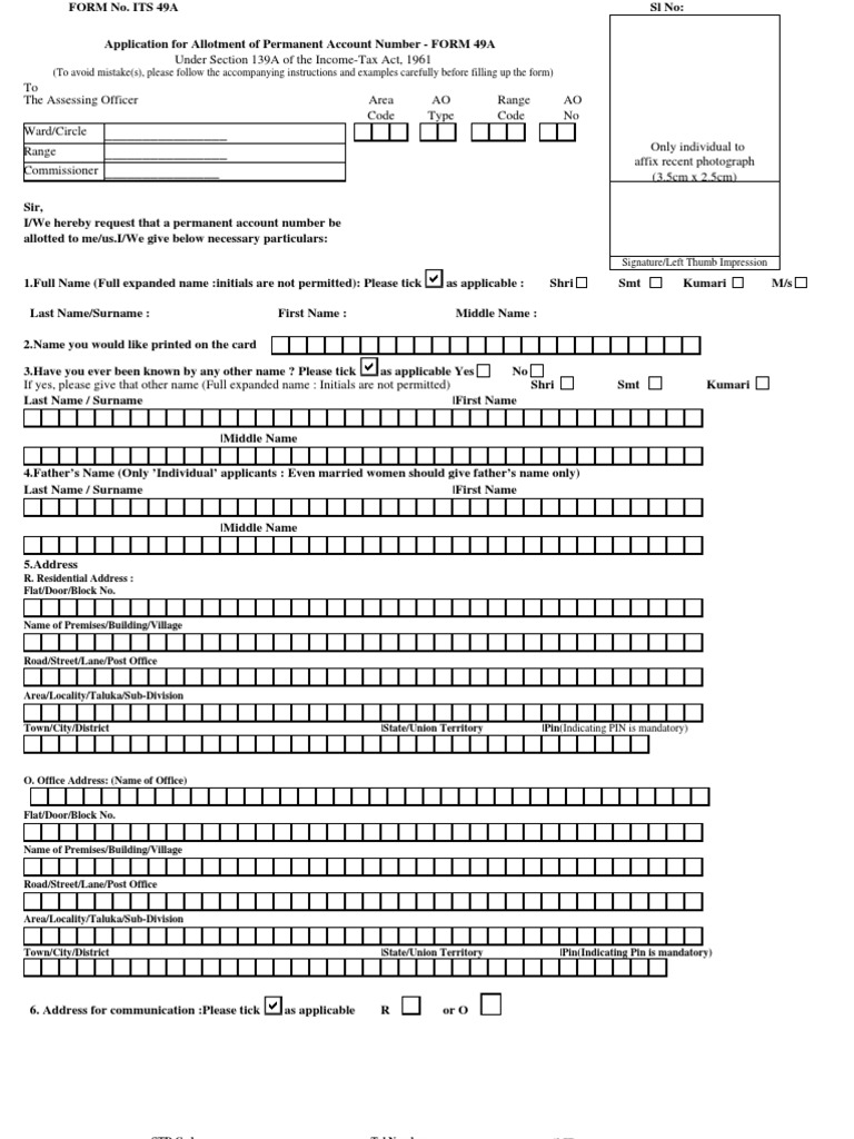 Pan Card Form PDF