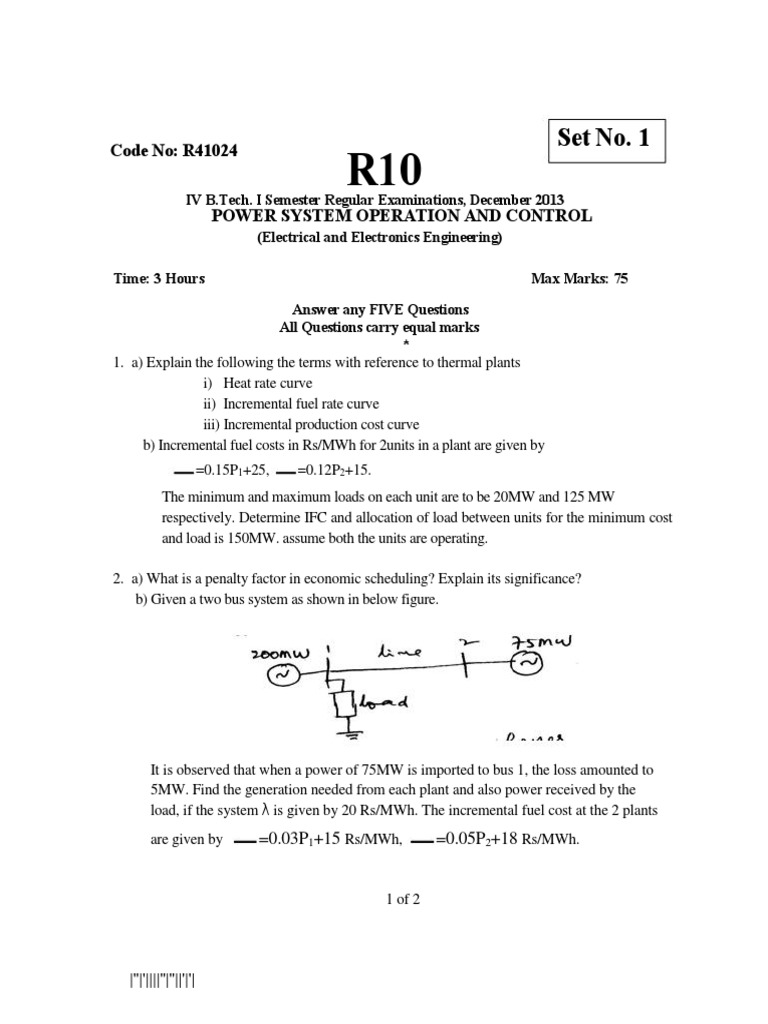 Power System Operation and Control PDF Electric Power System