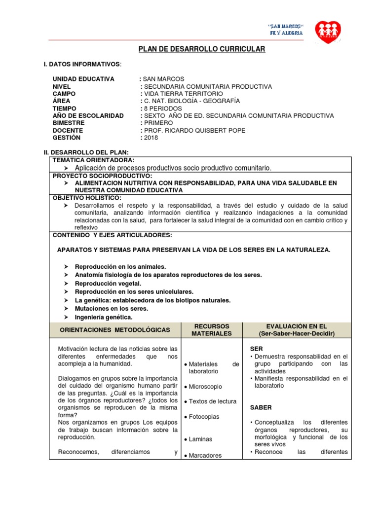 Plan de Desarrollo Curricular Biología 6to | PDF | Órgano (anatomía ...