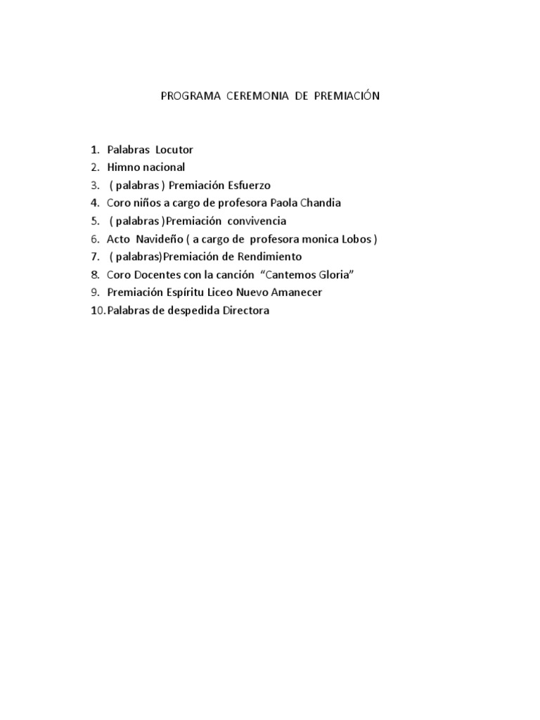 Programa Ceremonia de Premiación | PDF