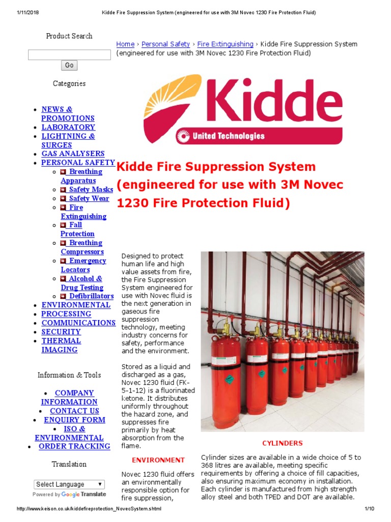 Kidde fire suppression system engineered for use with 3m novec 1230