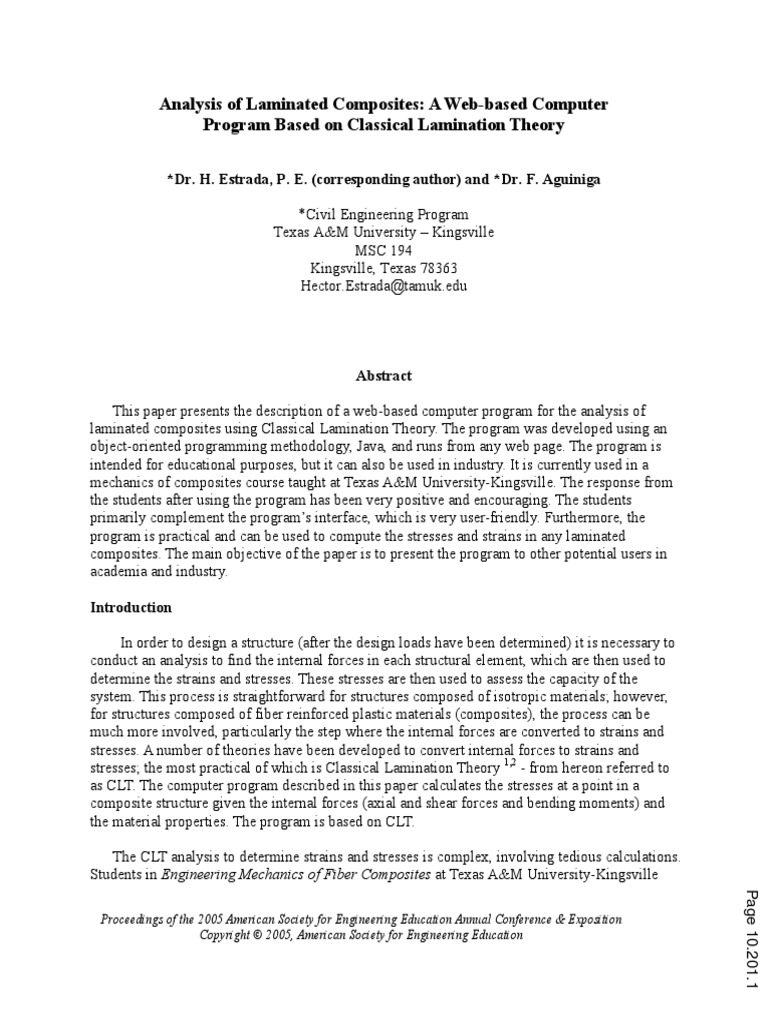 Analysis of Laminated Composites A  Based Computer Program Based On
