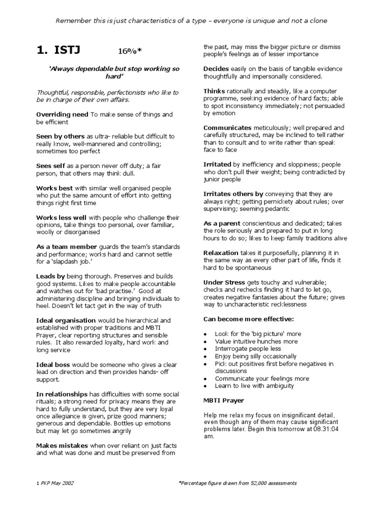 MBTI Type Characteristics Overview | PDF | Feeling | Thought