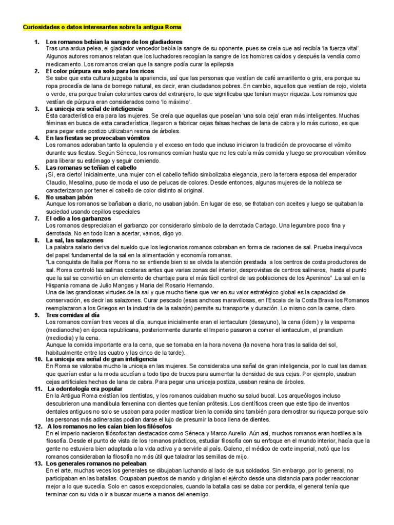 Curiosidades o Datos Interesantes Sobre La Antigua Roma | PDF | imperio  Romano | Roma antigua, image size:768x1024