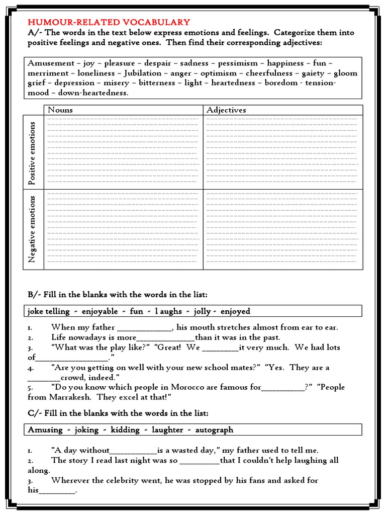 Humour Vocabulary and Adjectives Guide | PDF | Laughter | Humour