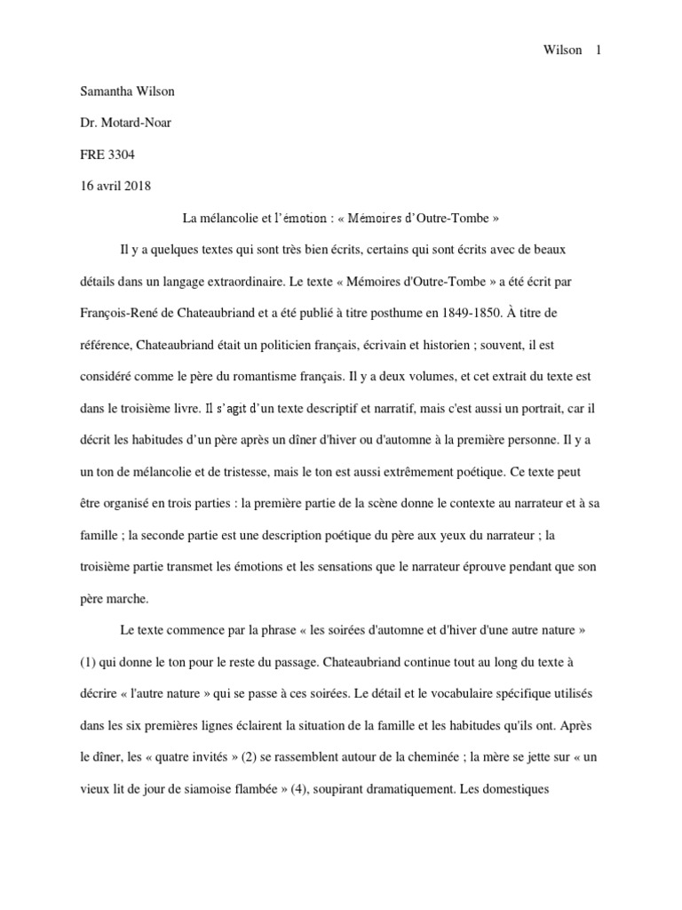 Explication De Texte Chateaubriand Memoires