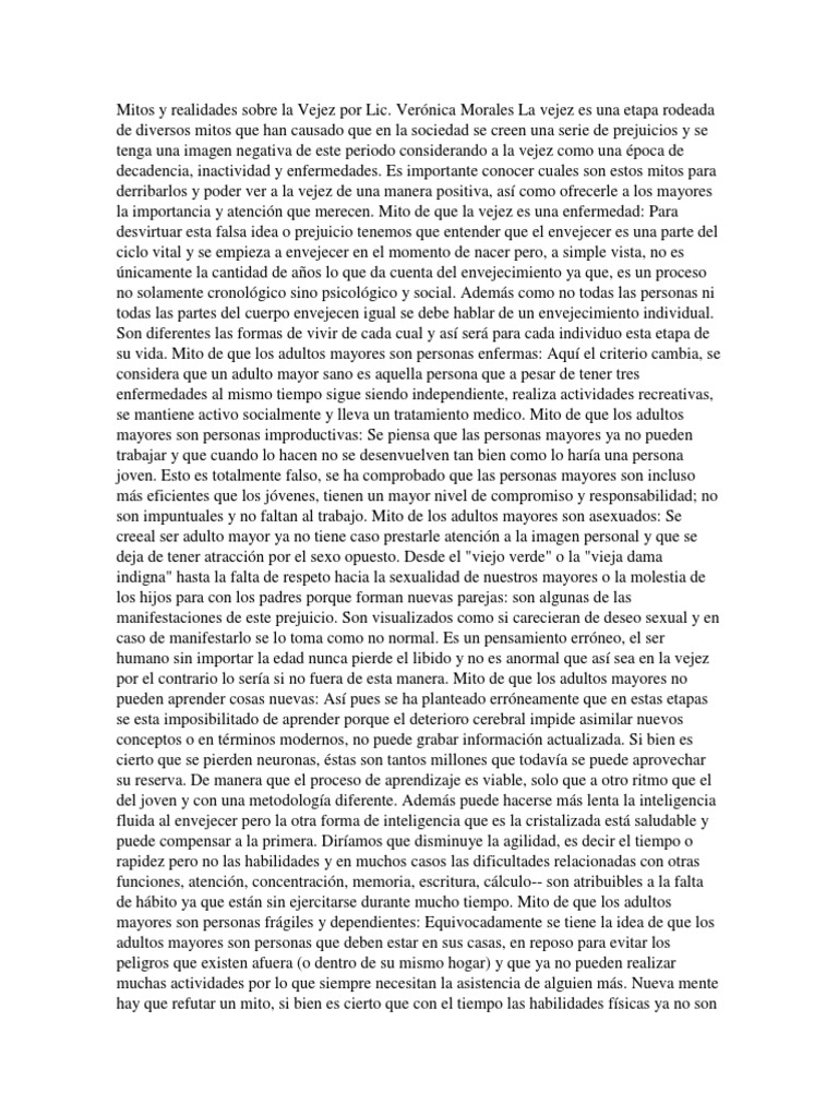 Mitos y realidades de la vejez | PDF | Vejez | Gerontología