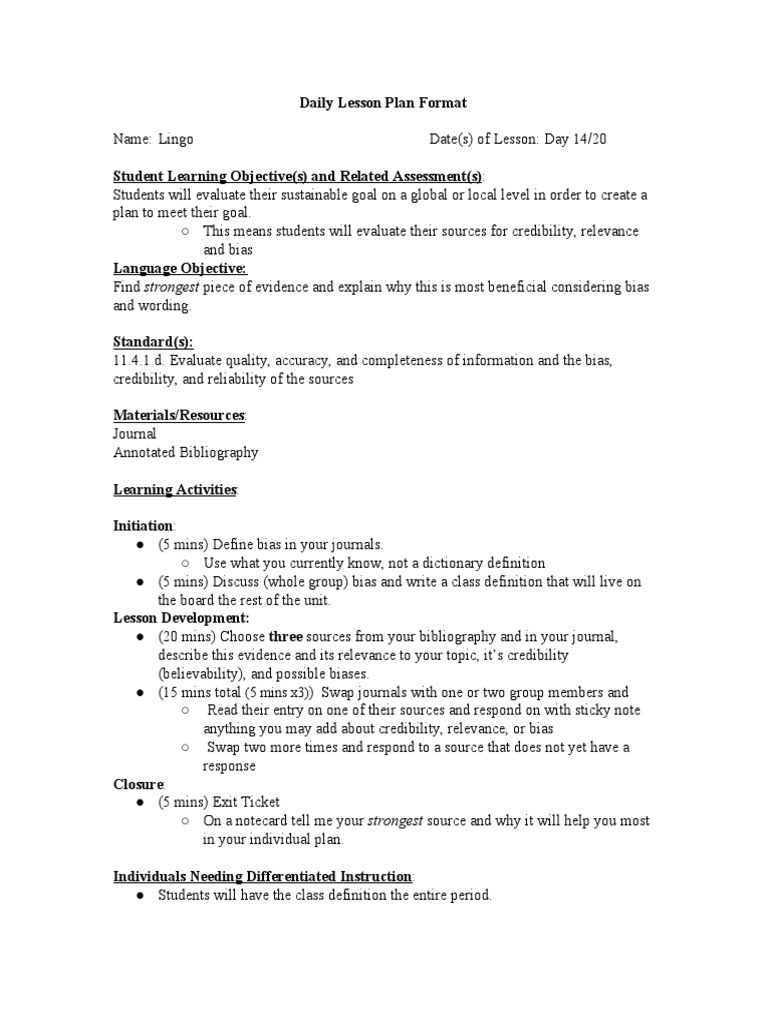 Lesson Plan 14 2f20 | PDF