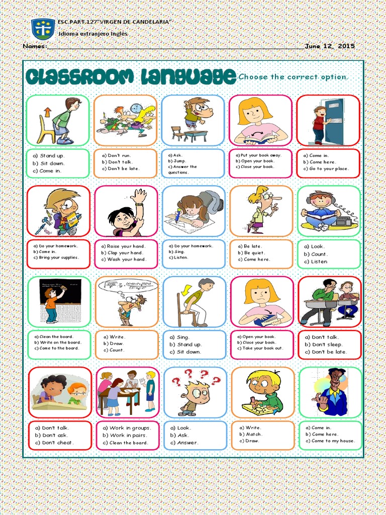 Classroom Language Exercise Worksheet | PDF | Leisure