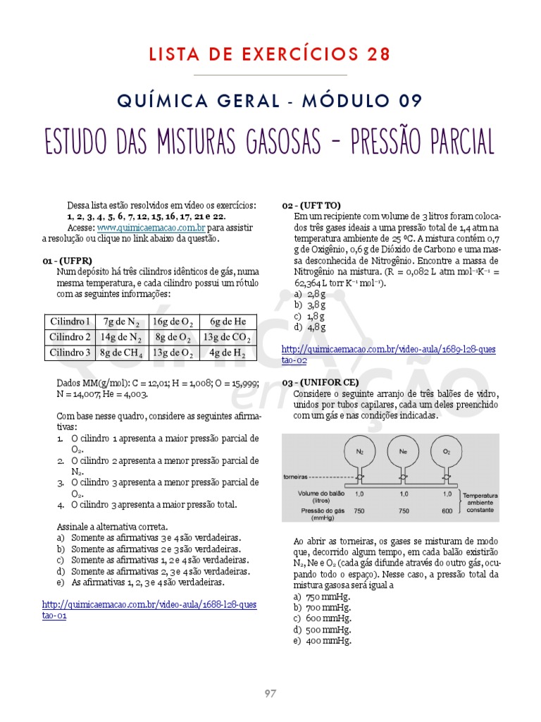 Resolução de Exercícios sobre Gases | PDF | Gases | Pressão