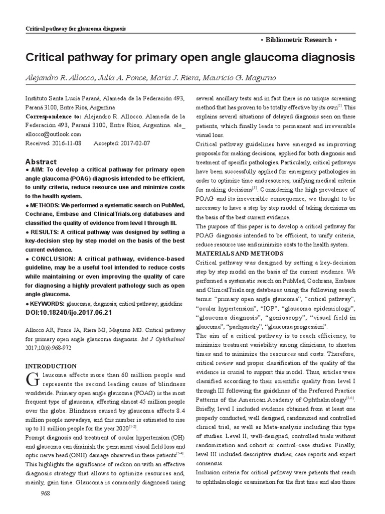 Critical Pathway For Primary Open Angle Glaucoma Diagnosis | PDF ...